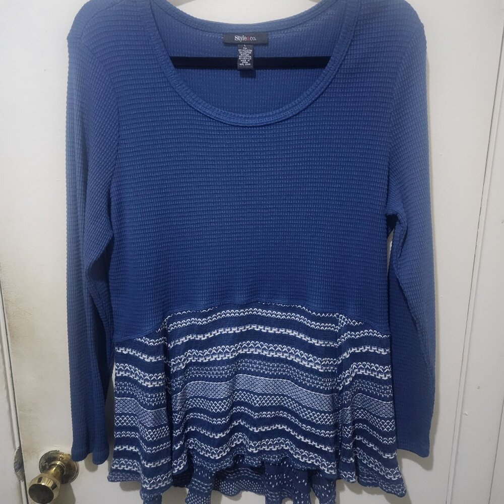 Style & Co Thermal Top Dark Blue/Shade Size Large